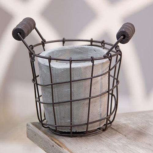 Cement Pot with Metal Holder  (Pack of 4)