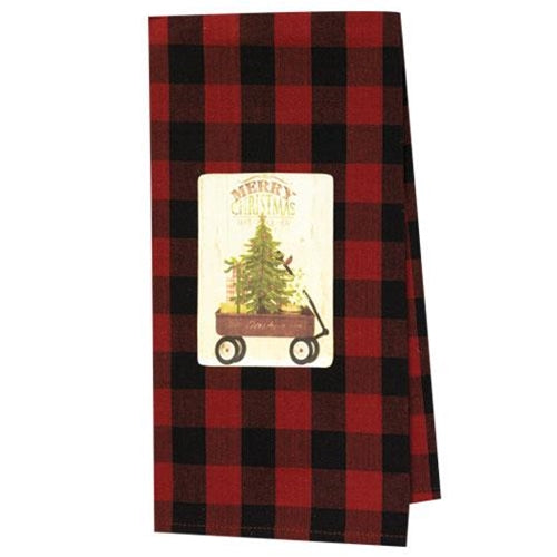 Merry Christmas Red Wagon Dish Towel (Pack of 2)