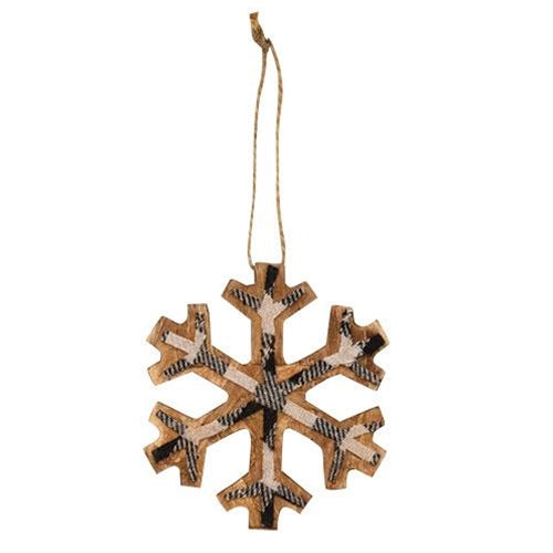 Black & White Plaid Snowflake Ornament Small  (Pack of 4)