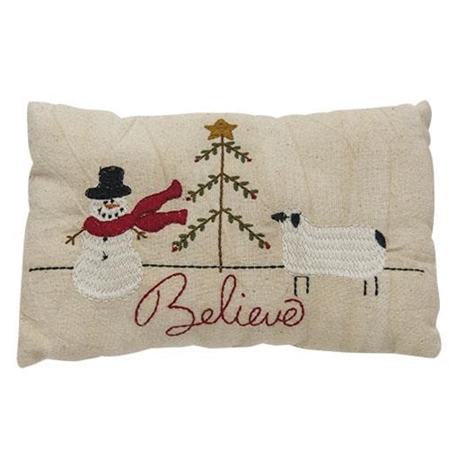 Snowman  & Sheep Believe Pillow 6x9