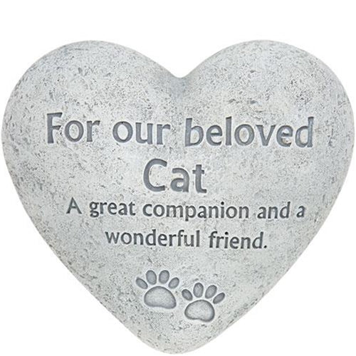 Beloved Cat Cement Heart Memorial (Pack of 2)
