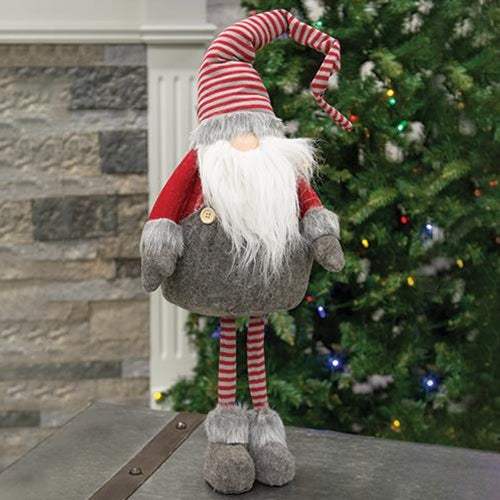 Large Standing Plush Red/Gray Gnome Santa