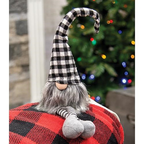 Small Dangle Leg Plush Black/White Check Santa Gnome