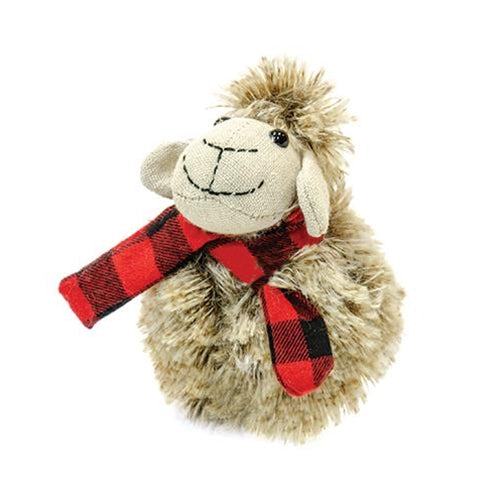 Plush Furry Sheep w/Red & Black Plaid Scarf Small  (Pack of 4)
