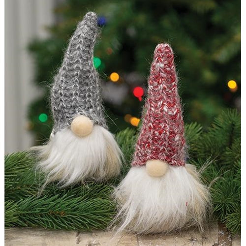 Small Plush Santa Gnome w/Red/Gray Knit Hat 2 Asstd. (Pack of 4)