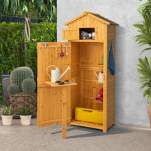 Load image into Gallery viewer, 71 Inch Tall Garden Tool Storage Cabinet with Lockable Doors and Foldable Table-Natural
