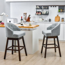 Load image into Gallery viewer, Set of 2 Swivel Bar Stools with Rubber Wood Legs and Padded Back-Gray

