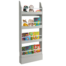 Load image into Gallery viewer, 4-Tier Bookshelf with 2 Anti-Tipping Kits for Books and Magazines-Gray
