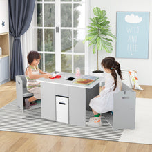 Load image into Gallery viewer, 4-in-1 Kids Table and Chairs with Multiple Storage for Learning-Gray
