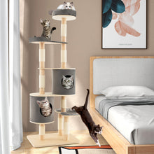 Load image into Gallery viewer, 6-Tier Wooden Cat Tree with 2 Removeable Condos Platforms and Perch-Gray
