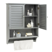 Load image into Gallery viewer, 2-Doors Bathroom Wall-Mounted Medicine Cabinet with Towel Bar-Gray
