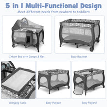 Load image into Gallery viewer, 5-in-1 Portable Baby Playard with Bassinet and Adjustable Canopy-Gray
