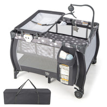 Load image into Gallery viewer, Portable Baby Playard with Changing Table Bassinet and Music Box-Gray
