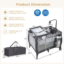 Load image into Gallery viewer, Portable Baby Playard with Changing Table Bassinet and Music Box-Gray

