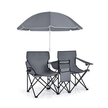 Load image into Gallery viewer, Portable Folding Picnic Double Chair With Umbrella-Gray
