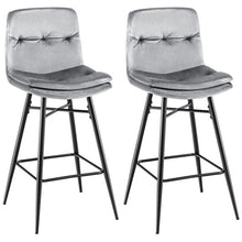 Load image into Gallery viewer, 2 Pieces 29 Inch Velvet Bar Stools Set with Tufted Back and Footrests-Gray
