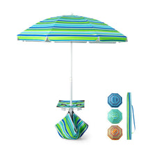 Load image into Gallery viewer, 6.5 Feet Patio Beach Umbrella with Cup Holder Table and Sandbag-Green
