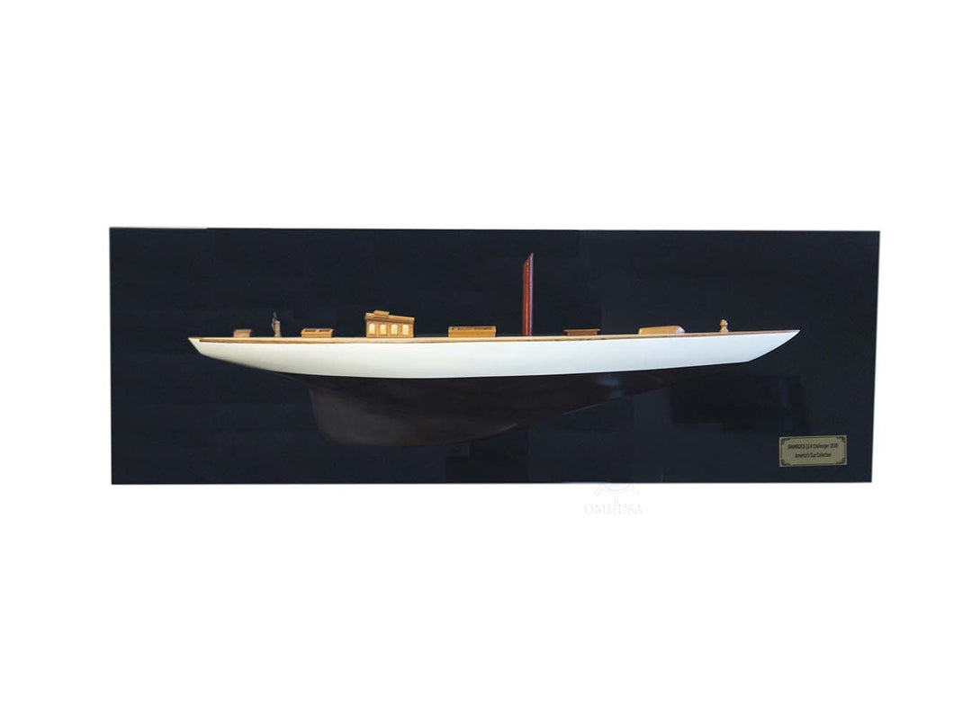 Shamrock Brown/White Painted Half-Hull Model Boat Yacht Handmade