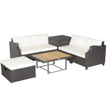 Load image into Gallery viewer, 7 Pieces Hand-Woven Wicker Outdoor Furniture Set with Acacia Wood Coffee Table-White
