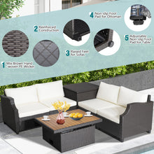Load image into Gallery viewer, 7 Pieces Hand-Woven Wicker Outdoor Furniture Set with Acacia Wood Coffee Table-White
