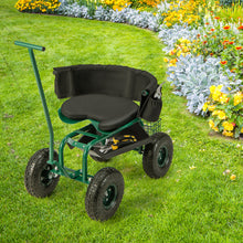 Load image into Gallery viewer, Rolling Garden Cart with Height Adjustable Swivel Seat and Storage Basket-Green
