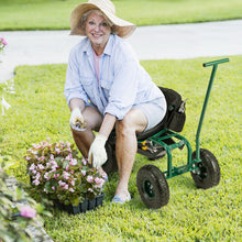 Load image into Gallery viewer, Rolling Garden Cart with Height Adjustable Swivel Seat and Storage Basket-Green
