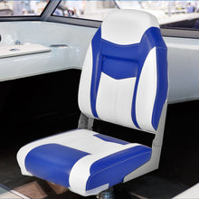 Load image into Gallery viewer, High Back Folding Boat Seats with Blue White Sponge Cushion and Flexible Hinges-Blue
