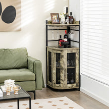 Load image into Gallery viewer, Industrial Corner Bar Cabinet with Glass Holder and Adjustable Shelf-Rustic Brown
