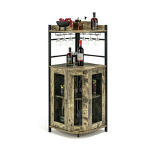 Load image into Gallery viewer, Industrial Corner Bar Cabinet with Glass Holder and Adjustable Shelf-Rustic Brown
