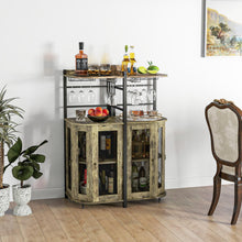 Load image into Gallery viewer, Industrial Corner Bar Cabinet with Glass Holder and Adjustable Shelf-Rustic Brown
