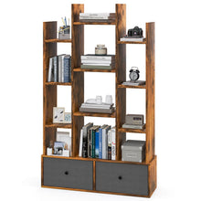 Load image into Gallery viewer, 12-Tier Open-Back Freestanding Bookshelf with Drawer-Rustic Brown
