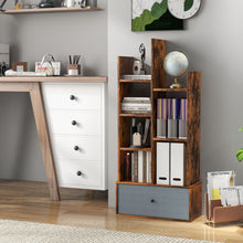 Load image into Gallery viewer, 7-Tier Open-Back Bookshelf with Drawer-Rustic Brown
