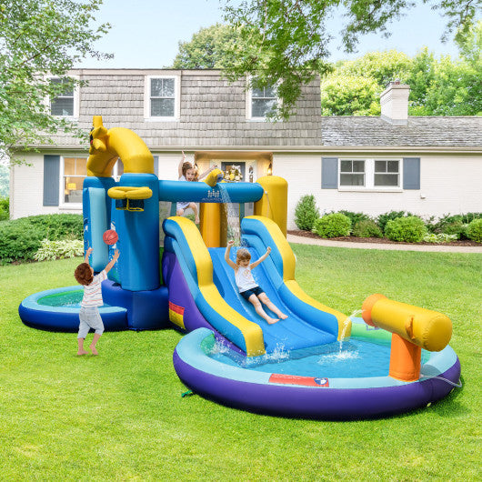 Inflatable Ocean-Themed Bounce House with 680W Blower and 2 Pools