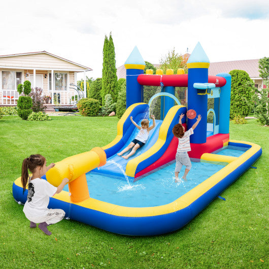 Inflatable Water Slide Bounce House with 680W Blower and 2 Pools
