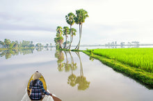 Load image into Gallery viewer, Small South East Asia Sampan Boat Teal Bottom Thuyen Ba La Tam Ban
