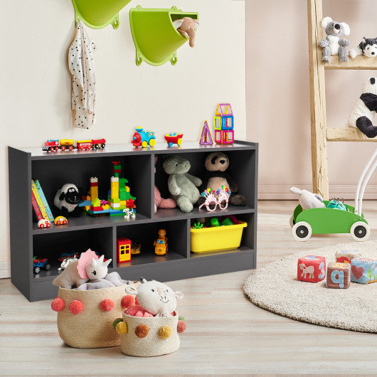 Kids 2-Shelf Bookcase 5-Cube Wood Toy Storage Cabinet Organizer-Gray