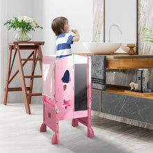 Load image into Gallery viewer, Wooden Folding Kids Kitchen Step Stool with 2-Level Adjustable Height-Pink
