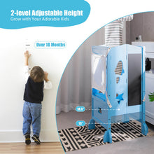 Load image into Gallery viewer, Wooden Folding Kids Kitchen Step Stool with 2-Level Adjustable Height-Blue
