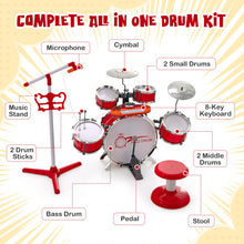 Load image into Gallery viewer, Kids Jazz Drum Keyboard Set with Stool and Microphone Stand-Red
