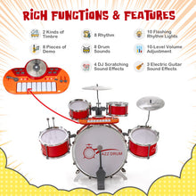 Load image into Gallery viewer, Kids Jazz Drum Keyboard Set with Stool and Microphone Stand-Red
