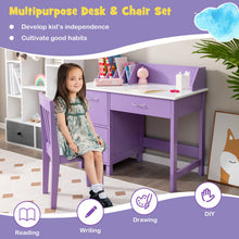 Load image into Gallery viewer, Kids Wooden Writing Furniture Set with Drawer and Storage Cabinet-Purple
