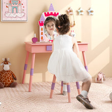 Load image into Gallery viewer, Kids Princess Vanity Table and Stool Set with Drawer and Mirror-Pink
