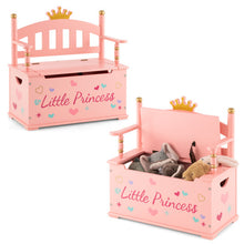 Load image into Gallery viewer, 2-In-1 Kids Princess Wooden Toy Box with Safe Hinged Lid-Pink
