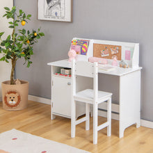 Load image into Gallery viewer, Wooden Kids Study Desk and Chair Set with Storage Cabinet and Bulletin Board-White
