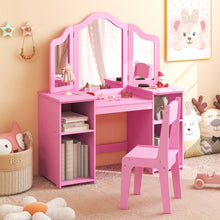 Load image into Gallery viewer, Kids Vanity Table and Chair Set with Removable Tri-Folding Mirror-Pink
