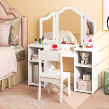 Load image into Gallery viewer, Kids Vanity Table and Chair Set with Removable Tri-Folding Mirror-White
