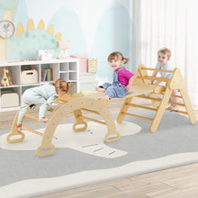 Load image into Gallery viewer, Wooden Kids Climber Toys with Triangle Arch Ramp for Sliding Climbing-Natural
