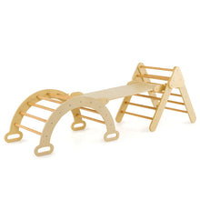 Load image into Gallery viewer, Wooden Kids Climber Toys with Triangle Arch Ramp for Sliding Climbing-Natural
