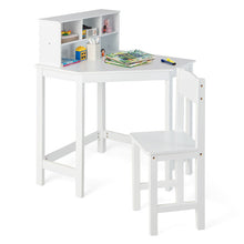 Load image into Gallery viewer, Kids Wooden Corner Desk and Chair Set with Hutch and Storage-White
