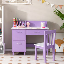 Load image into Gallery viewer, Kids Wooden Writing Furniture Set with Drawer and Storage Cabinet-Purple
